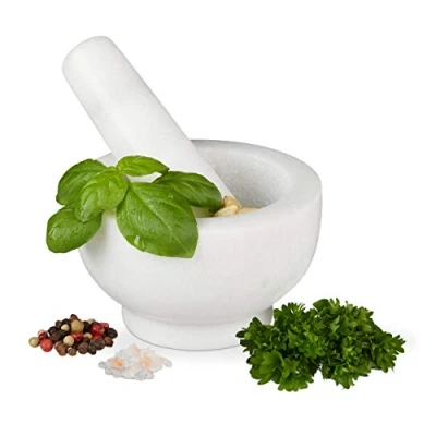 Afbeelding van Relaxdays vijzel en stamper marmer kruiden vermaler mortier kruidenstamper 100 ml