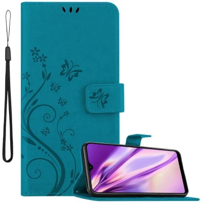 Afbeelding van Cadorabo Hoesje geschikt voor Samsung Galaxy A10 / M10 in BLOEMEN BLAUW Beschermhoes bloemmotief met magnetische sluiting, standfunctie en kaartsleuven Book Case Cover Etui