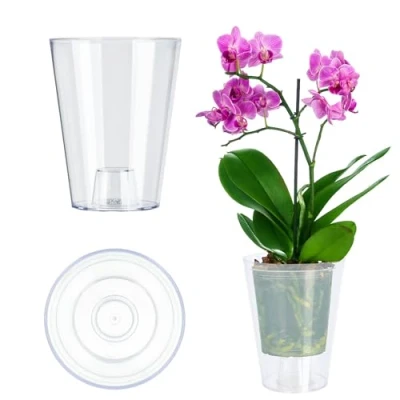 Afbeelding van KADAX Bloempot, orchideeënpot, eenvoudige bloempot voor orchidee, juveniel, madeliefje, keuken en woonkamer (diameter 12 cm, rond, transparant)