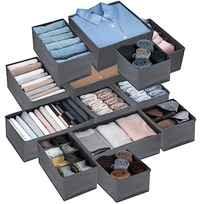 Afbeelding van Opbergsysteem voor schuifladen, opbergdozen, lade organizer, stoffen dozen het bewaren van sokken, sjaals, strikken