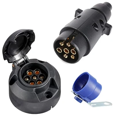 Afbeelding van SPARKMOTO Aanhangerstekker 7 polig mannelijk en polige vrouwelijke aanhangerstekker, 12 V, trekhaak, polig, voor auto, fietsendrager, met stekkerhouder, aanhanger, ISO 1724 (SK0701B)