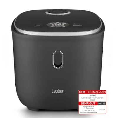 Afbeelding van Lauben Rice Cooker 3L Rijstkoker Stoomkoker met lage suikerfunctie 605W Zwart
