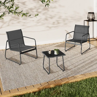 Image de Salon de jardin MALAGA table et 2 fauteuils en acier textilène gris anthracite