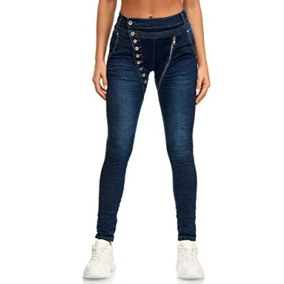 Afbeelding van Elara Chunkyrayan Boyfriend damesjeans met knoopsluiting, Parijs blauw
