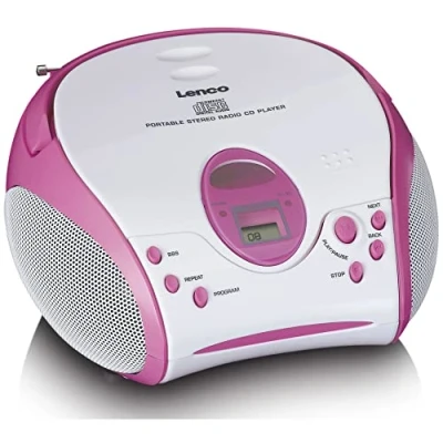 Afbeelding van Lenco SCD 24PK kids Draagbare stereo FM radio met CD speler Roze White Pink