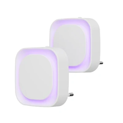 Afbeelding van YUNLEX Set van 2 nachtlampjes met schemeringssensor, indirect licht, instelbare helderheid voor kinderkamer, hal, trap, slaapkamer, keuken, badkamer, paars