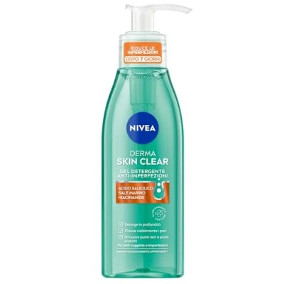 Image de NIVEA Derma Skin Clear Gel nettoyant visage Anti Imperfections 150 ml, peau grasse et mixte avec acide salicylique, sel de mer niacinamide, moussant
