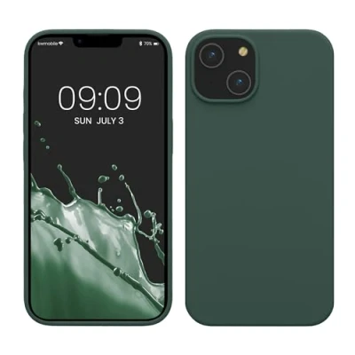 Afbeelding van kwmobile telefoonhoesje geschikt voor Apple iPhone 14 Hoesje met siliconen coating Smartphone case in mosgroen