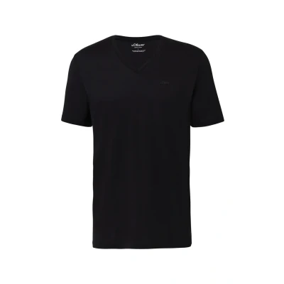 Afbeelding van s.Oliver MIT V Ausschnitt UND LOGO Tshirt basic, Heren, Maat: Small, Schwarz
