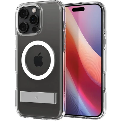 Afbeelding van Spigen Ultra Hybrid S MagFit Hoesje Geschikt voor Apple iPhone 16 Pro Max Compatibel met MagSafe Back Cover Air Cushion Uitklapbare Standaard Frost Zwart