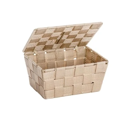 Afbeelding van Wenko badmand met Adria deksel beige van polypropyleen, 19 x 10 14 cm,