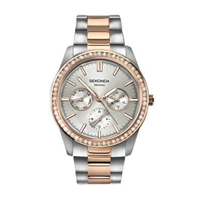 Afbeelding van Sekonda Dames kwartshorloge met 37 mm meervoudige wijzerplaat en bezel strass bezel, waterdicht tot 50 m, roestvrijstalen armband, zilver, zilver., armband