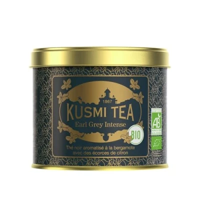 Image de Kusmi Tea Earl Grey Intense Bio Thé Noir Biologique Aromatisé à la Bergamote avec des Écorces de Citron Boîte Métal 100g Quantité pour environ 50 Tasses