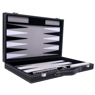 Afbeelding van Longfield Backgammon 15&quot;inch zwart wit en grijs ingelegd vilt