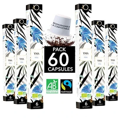 Afbeelding van ORIGEENS capsules compatibel met Nespresso Biologische koffie Fairtrade Arabica single Origin Peru YMA 60 composteerbare biologisch afbreekbare ambachtelijke roostering