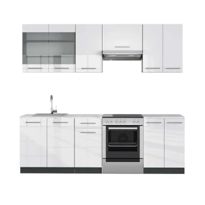 Afbeelding van Vicco Complete keukeneenheid Fame Line, Wit hoogglans/antraciet, 240 cm , WB Marmer