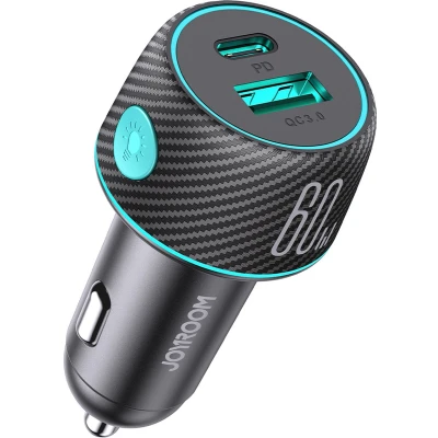 Afbeelding van Joyroom Autolader Snellader USB A &amp; C 60W Zwart