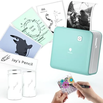 Afbeelding van Phomemo M02 Pro Mini printer, draagbaar, 300 dpi, thermische zakprinter met 3 rollen papier, fotoprinter, stickerprinter, compatibel smartphone en tablet, groen