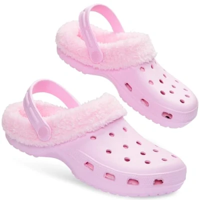 Afbeelding van CityComfort Klassieke met fleece gevoerde winterklompen voor dames en tieners, warme tuinschoenen om aan te trekken riem, Lichtroze