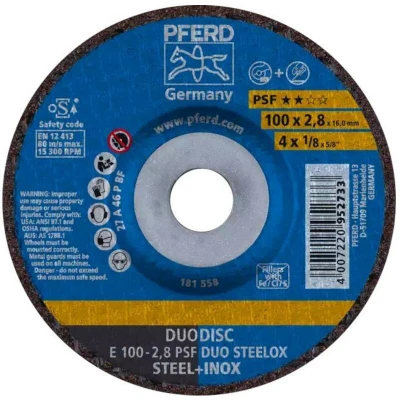 Afbeelding van PFERD 62010632 E 100 2,8 PSF DUO STEELOX/16,0 Afbraamschijf gebogen Diameter mm Boordiameter 16 RVS, Staal, IJzerslag 10 stuk(s)