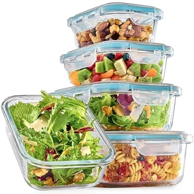 Afbeelding van Vershouddozen met deksel, 4 delige set, van glas, luchtdicht, vaatwasmachinebestendig, BPA vrij, borosilicaatglas