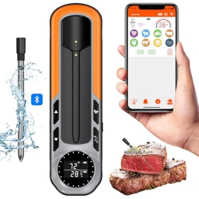 Afbeelding van Onherm Intelligente draadloze vleesthermometer, 152 m, bluetooth, grillthermometer met display, hittebestendig tot 275 C, digitale keukenthermometer voor oven, barbecue