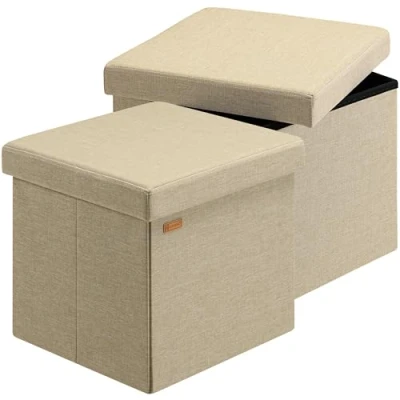 Afbeelding van Casaria Poef Opbergruimte Set van 2 40x40x40cm 40L Linnen Beige