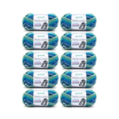 Afbeelding van Gründl Perla Color wol (100% polyester, 100g/m², 90m naalddikte 8 9, 10x100g) turquoiseblauw langegroen wit
