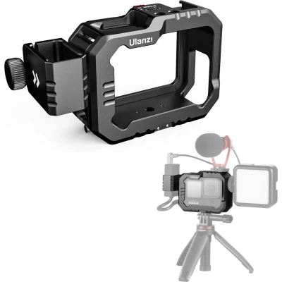Afbeelding van Ulanzi G9 14 Vlog Cage metaal voor GoPro 9/10/11/12 Cold shoe en 1/4 inch schroefgaten videolamp of microfoon Compatibel met Max Lens Mod Zwart