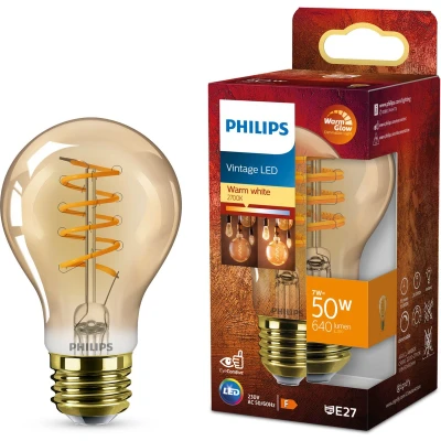 Afbeelding van Philips Deco LED WarmGlow 50W E27 fitting A60 Standaard lampvorm Amberkleurige lamp