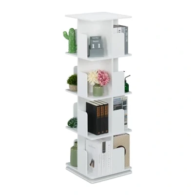 Afbeelding van draaibare boekenkast 4 etages 125,5 x 39 cm wit