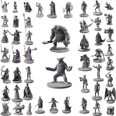 Afbeelding van Set van 50 unieke fantasy RPG figuren voor Dungeons and Dragons, Pathfinder rollenspellen, ongeverfd, perfect D&amp;D