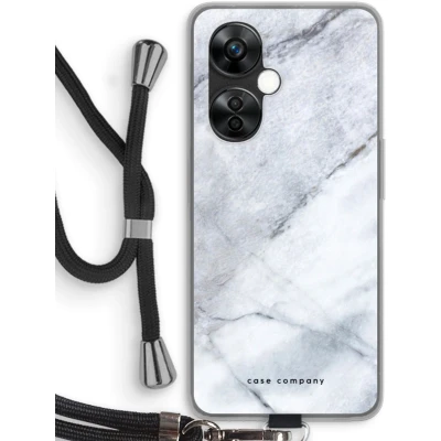 Afbeelding van Case Company® hoesje met Koord geschikt voor OnePlus Nord CE 3 Lite Witte marmer Telefoonhoesje Zwart Bescherming aan alle Kanten en Over de Schermrand