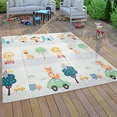 Afbeelding van Paco Home Speelkleed Kruipkleed Kinderen Kleed Opvouwbaar Afwasbaar Omkeerbaar Dier Motief 180x200 cm
