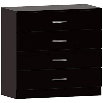 Afbeelding van Vida Designs Riano Zwarte commode met 4 laden handgrepen en metalen geleiders, unieke ladehouder tegen doorzakken
