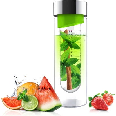 Afbeelding van Asobu Flavour It Drinkbeker Glas Incl. Fruitinfuser 480 ml Groen/Zilver
