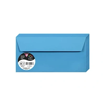 Afbeelding van Clairefontaine 120021C, verpakking met 50 zelfklevende enveloppen, formaat DL, 11 x 22 cm, 120 g/m², kleur: turquoise blauw, uitnodiging voor evenementen en overeenkomst, Pollen serie, premium papier
