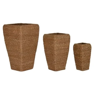 Afbeelding van Plantenbakkenset Home ESPRIT Natuurlijk Metaal Natuurlijke Vezel 40 x 70 cm (3 Onderdelen)