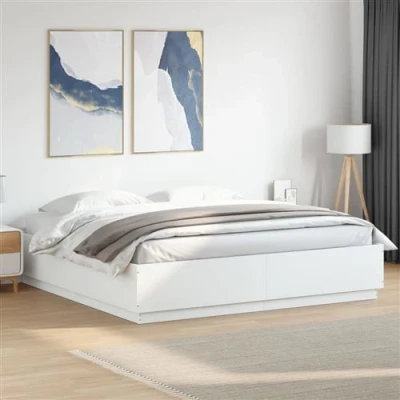 Afbeelding van vidaXL Bedframe met LED verlichting bewerkt hout wit 200x200 cm