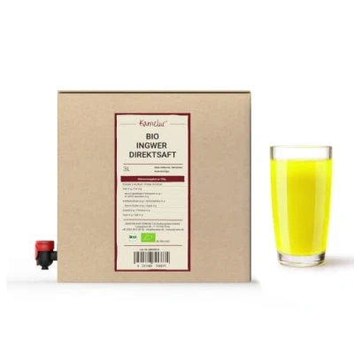 Afbeelding van 3 liter puur biologisch gembersap, 100% gembersap direct uit gemberwortel in praktische sapdoos