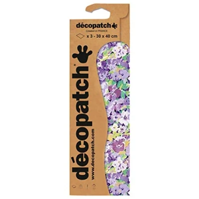 Afbeelding van Décopatch C828C een zakje met 3 vellen bedrukt papier, 30 x 40 cm, paarse bloemen