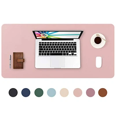 Afbeelding van DOBAOJIA Grote, verlengde muismat, XL,leren bureauonderlegger, laptopmat, schrijfmat, voor kantoor/thuis, PU leer, waterdicht + antislip suède, 80 x 40 cm (roze)