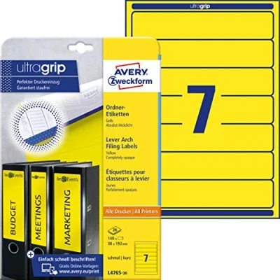 Afbeelding van Rugetiket Avery Zweckform smal 38x192mm zelfklevend geel