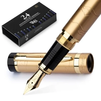 Afbeelding van Wordsworth &amp; Black Primori vulpen set [prachtig goud], medium punt, geschenkdoos, 24 inktpatronen, navulconverter, handleiding, dagboek, kalligrafie, schrijfpennen