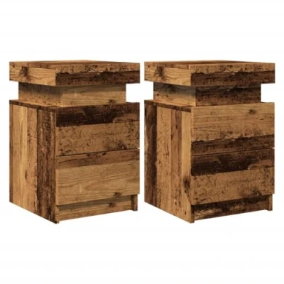 Image de vidaXL Tables de chevet avec LED 2 pcs vieux bois d&#039;ingénierie857655