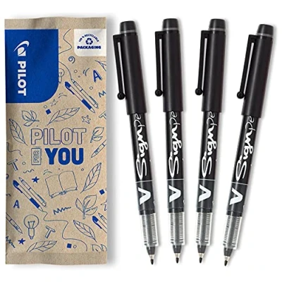 Afbeelding van Pilot V Sign Pen viltstiften, vloeibare inkt, perfecte lijngeleiding, onmiddellijke droging, heldere kleur, zwart, medium punt, 2,0 mm, 4 stuks