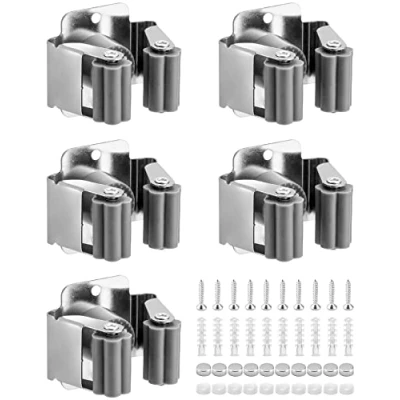 Afbeelding van QWORK® 5 stuks wandbezemhouder, wandgereedschapshouder, dweilhouder, voor badkamer, keuken, kantoor, kast, tuin, garage