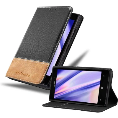 Afbeelding van Cadorabo Hoesje geschikt voor Nokia Lumia 925 in ZWART BRUIN Beschermhoes met magnetische sluiting, standfunctie en kaartvakje Book Case Cover Etui