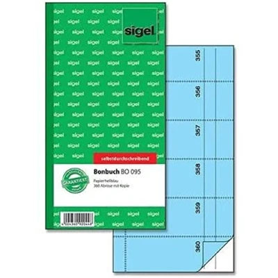 Afbeelding van Sigel bonboekje Expres zelf kopiërend 10,5x20cm 360 nrs blauw SI BO095