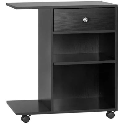 Afbeelding van HOMCOM Vinsetto Printerhouder, organizer, bureau, 2 nissen, lade, CPU ruimte + groot dienblad, spaanplaat, zwart